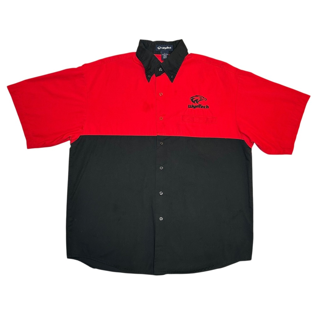 WyoTech Men's Red Black Short Sleeve Work Shirt‎ Embroidered Logo Size L